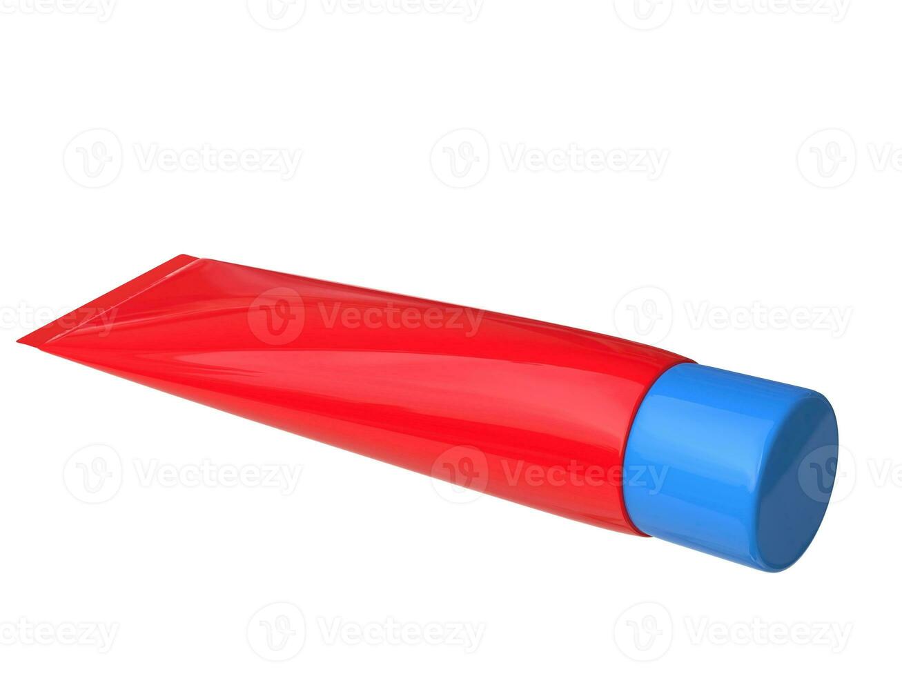 rot ulabled Plastik Tube mit Blau Deckel foto