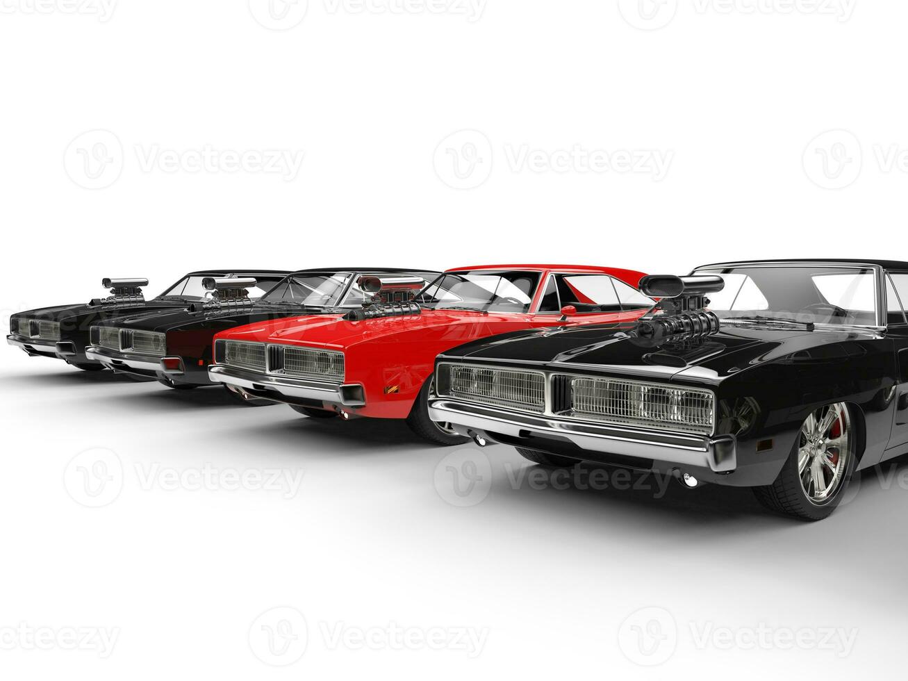 Reihe von Muskel Autos - - rot Stehen aus foto
