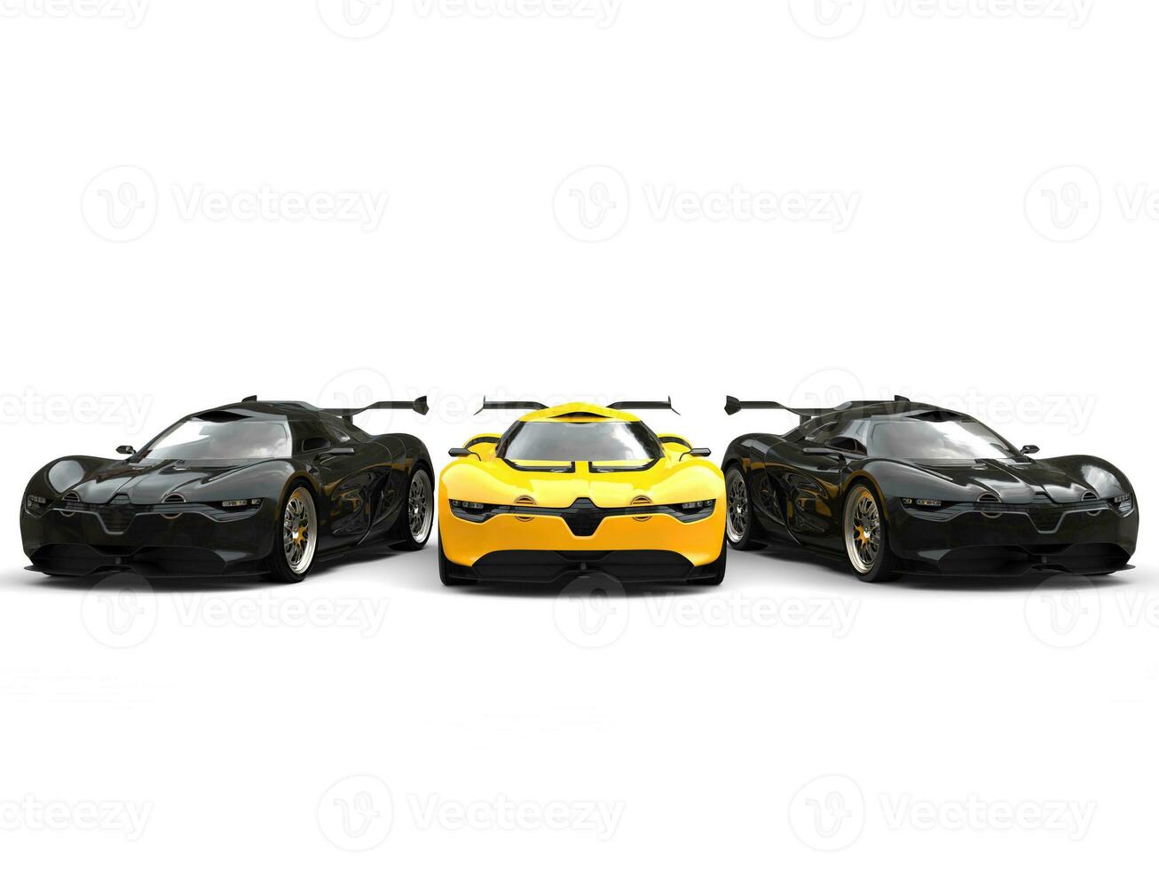 schön Gelb Super Auto steht aus zwischen zwei schwarz Sport Autos foto