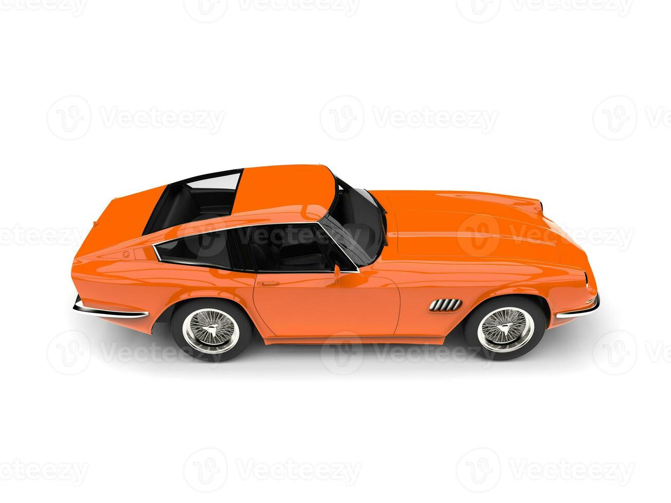 dunkel Orange Jahrgang Rennen schnell Auto - - oben Nieder Seite Aussicht foto