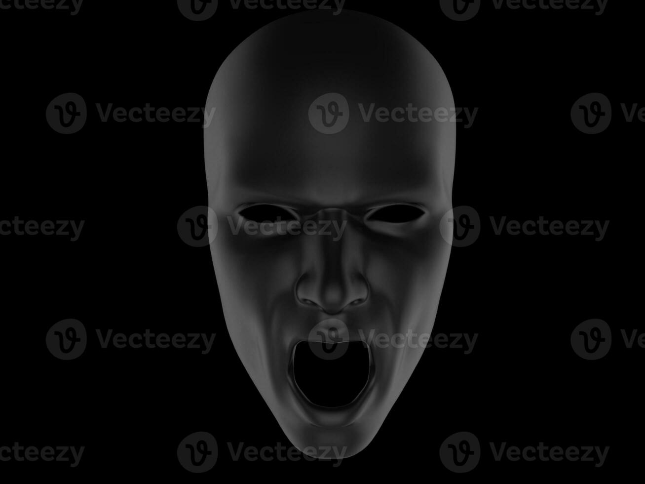 schwarz schreiend Computer generiert Gesicht - - isoliert auf schwarz Hintergrund foto