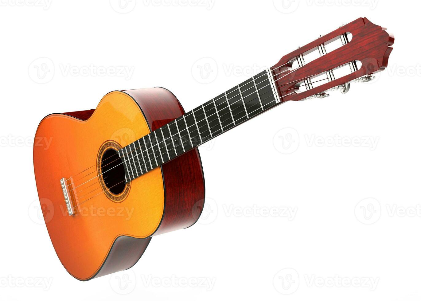 klassisch akustisch Gitarre - - 3d Illustration - - Kopf Nahansicht Schuss - - auf Weiß Hintergrund foto