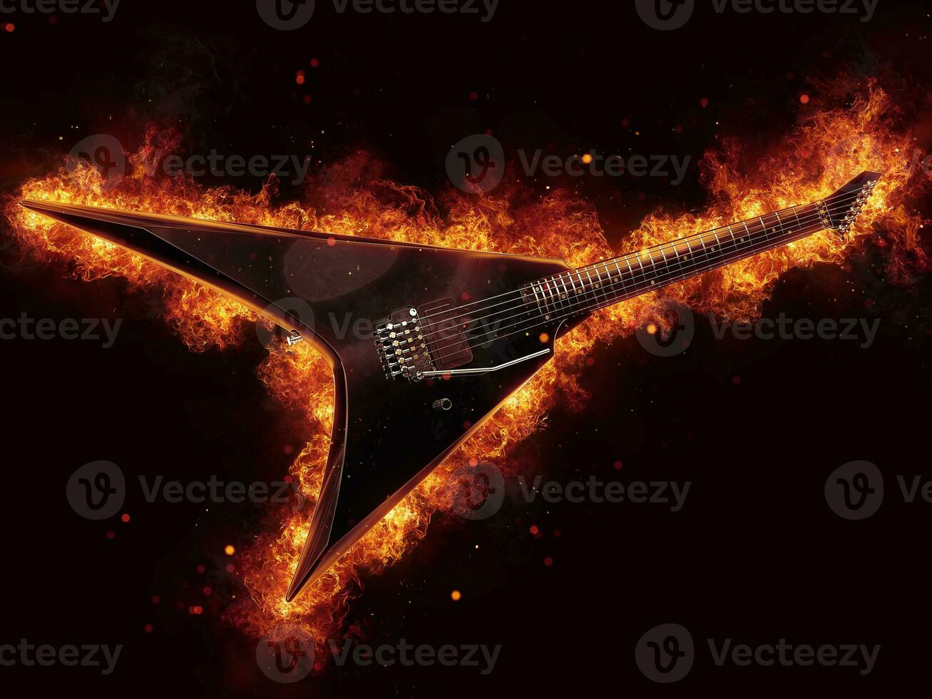 schwer Metall elektrisch Gitarre auf Feuer foto