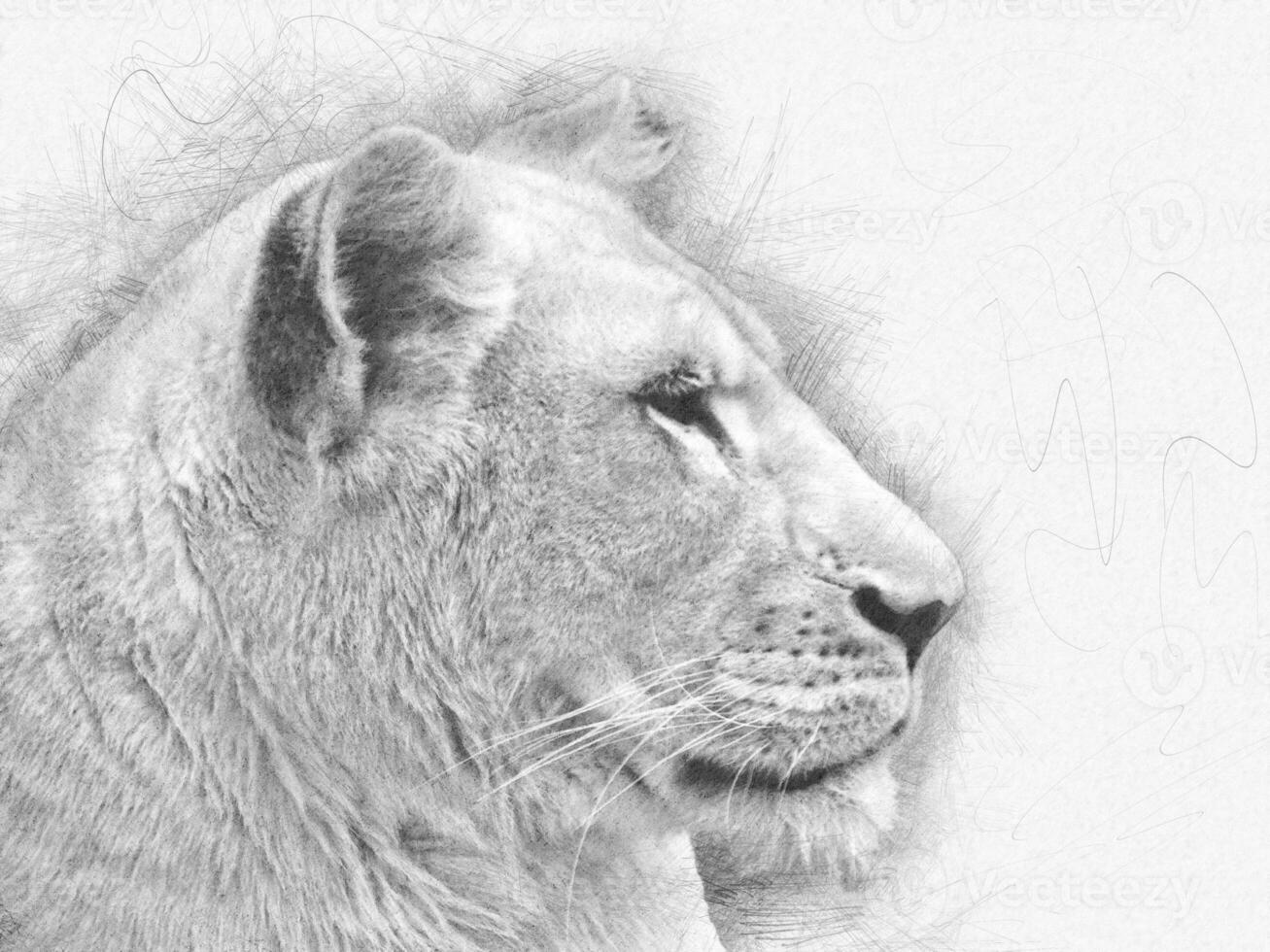 Weiß Löwin Bleistift skizzieren - - Profil Schuss foto