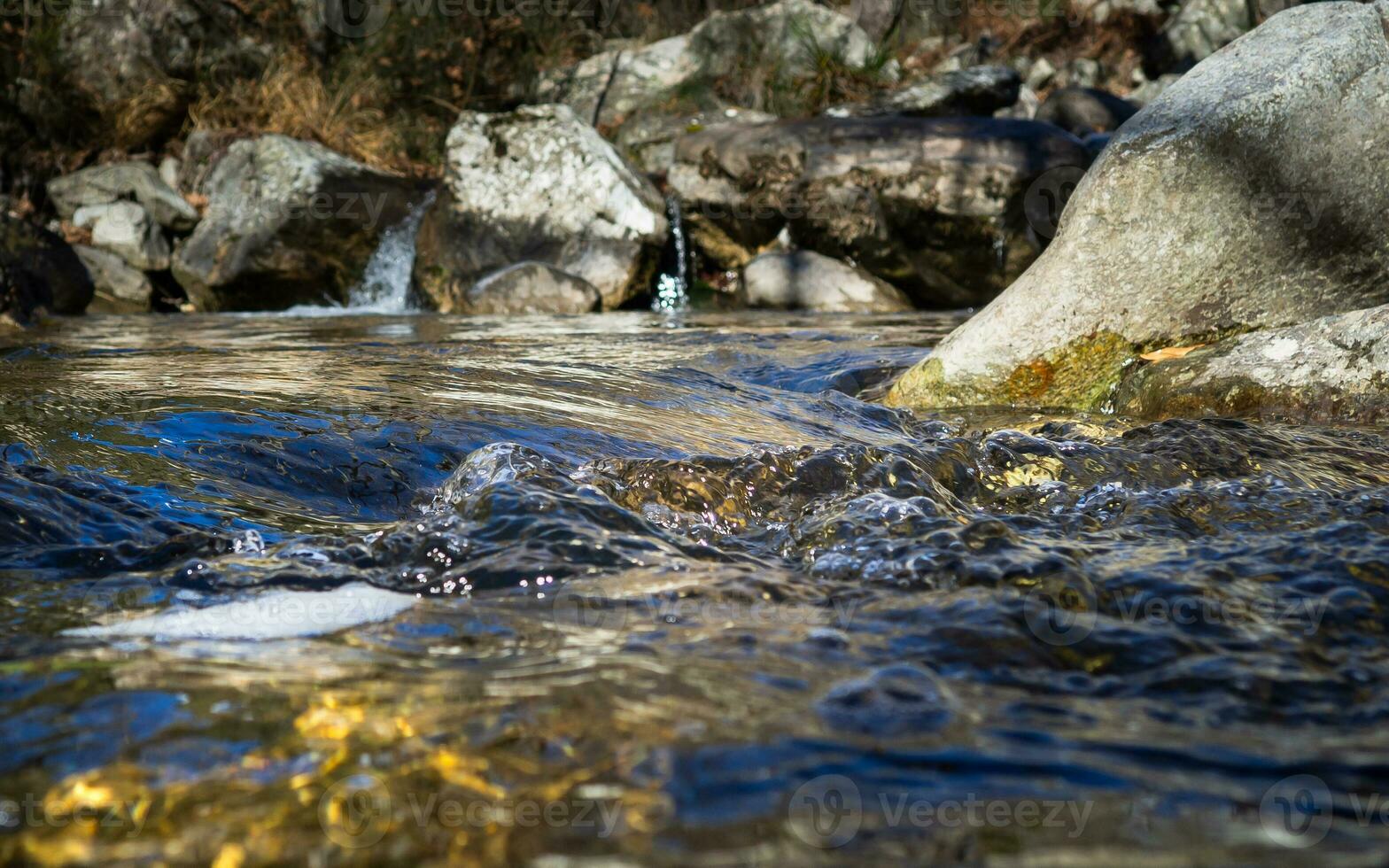 Nahansicht Schuss von das klar Berg Bach Wasser foto