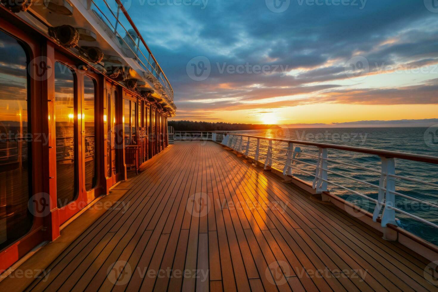 Kreuzfahrt Schiff Deck beim Sonnenuntergang foto