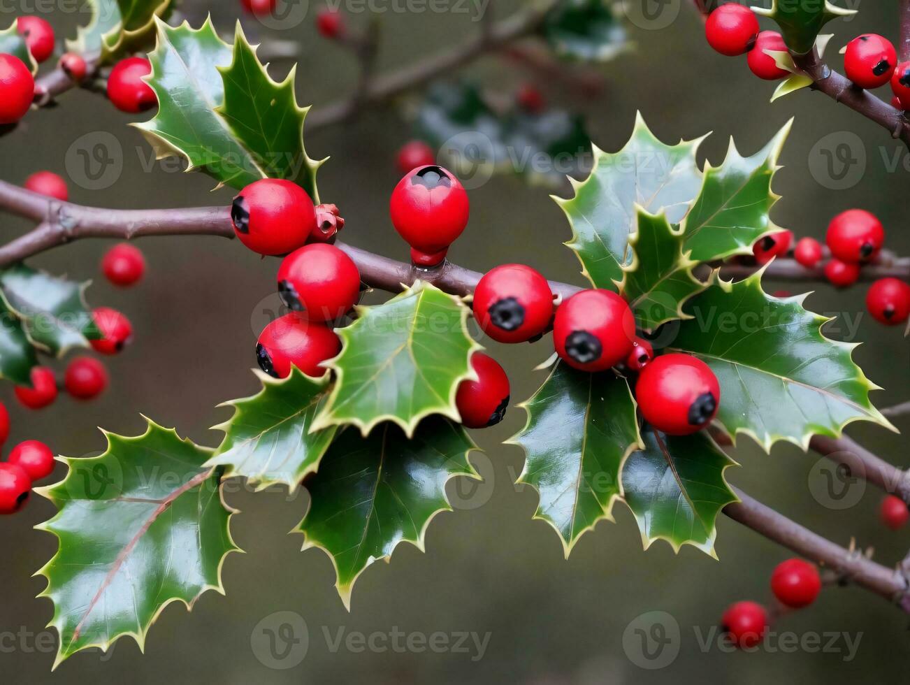 Stechpalme mit rot Beeren. ai generiert foto