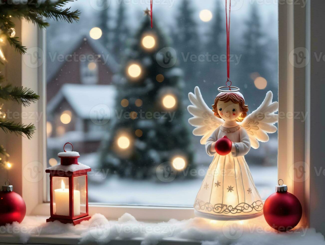 ein Weihnachten Engel Sitzung auf ein Fenster sie. ai generiert foto