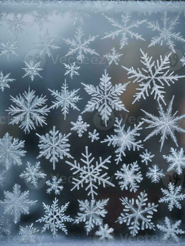 Foto von Weihnachten Frost Muster auf ein Fensterscheibe. ai generiert