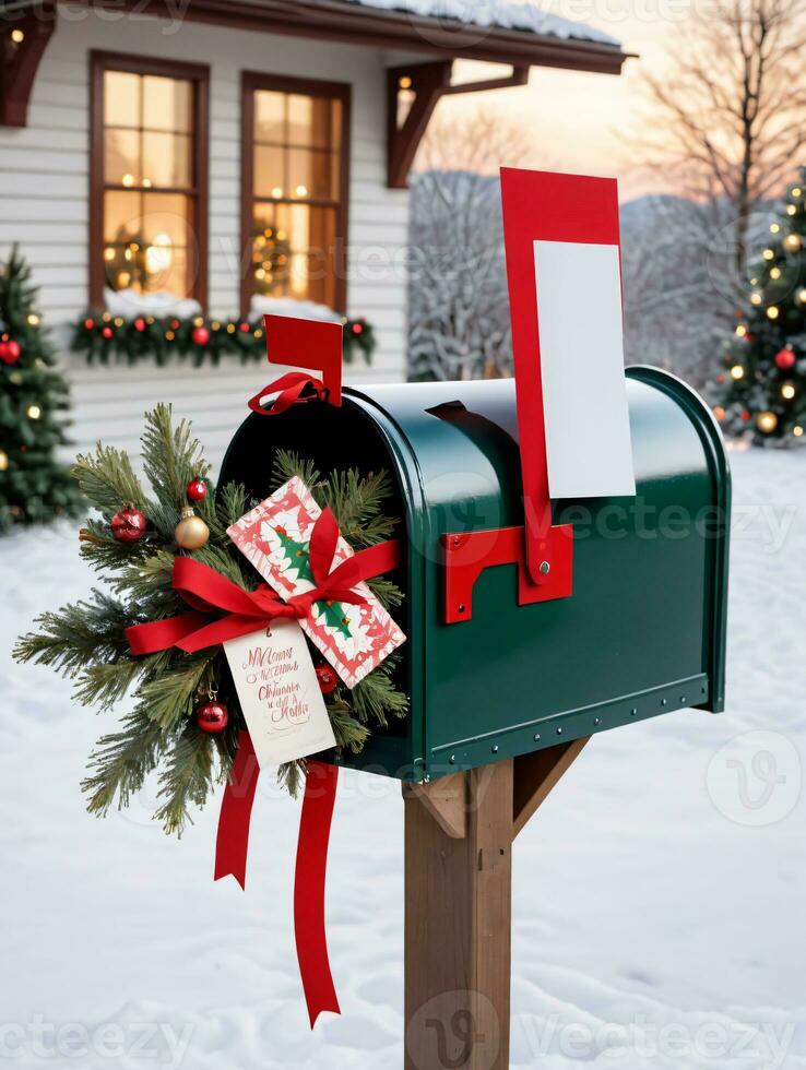 Foto von Weihnachten festlich Briefkasten mit Karten. ai generiert