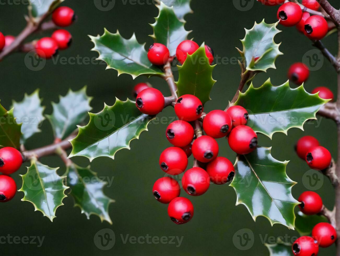 Stechpalme mit rot Beeren. ai generiert foto