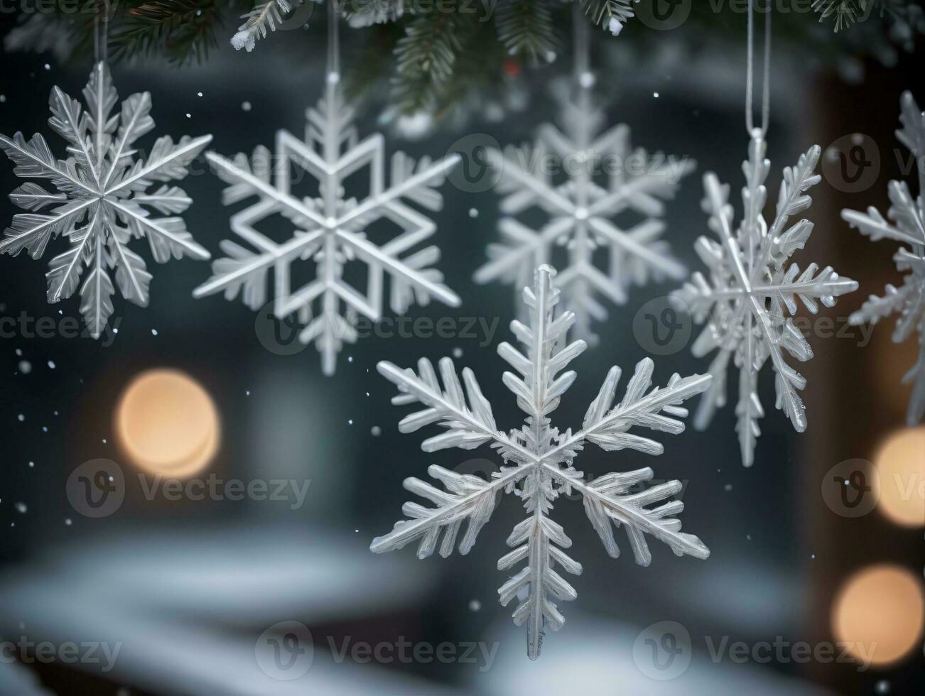 Schneeflocken auf ein Weihnachten Baum. ai generiert foto