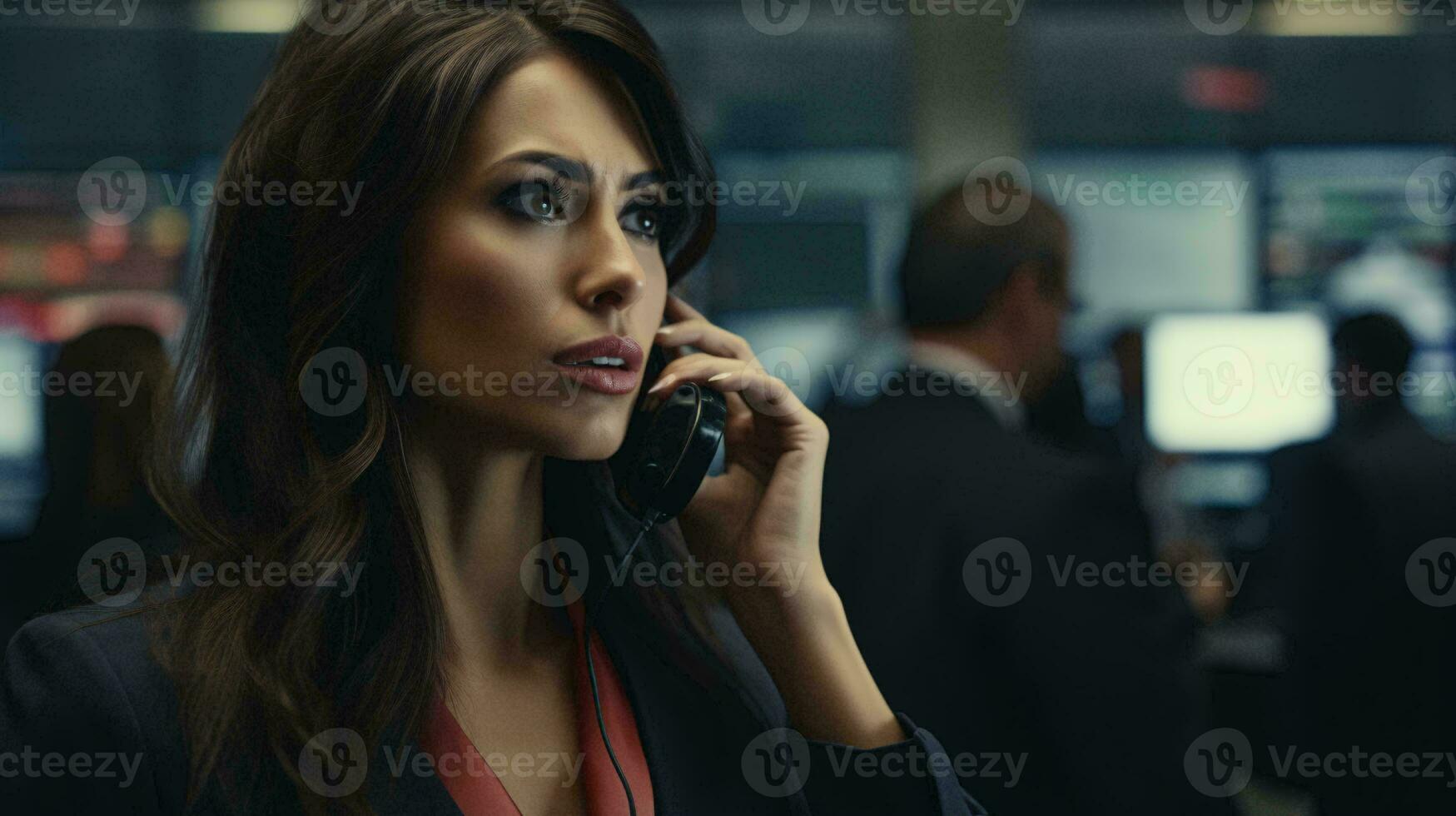 ein Frau mit ein Zelle Telefon zu haben ein Konversation ai generiert foto
