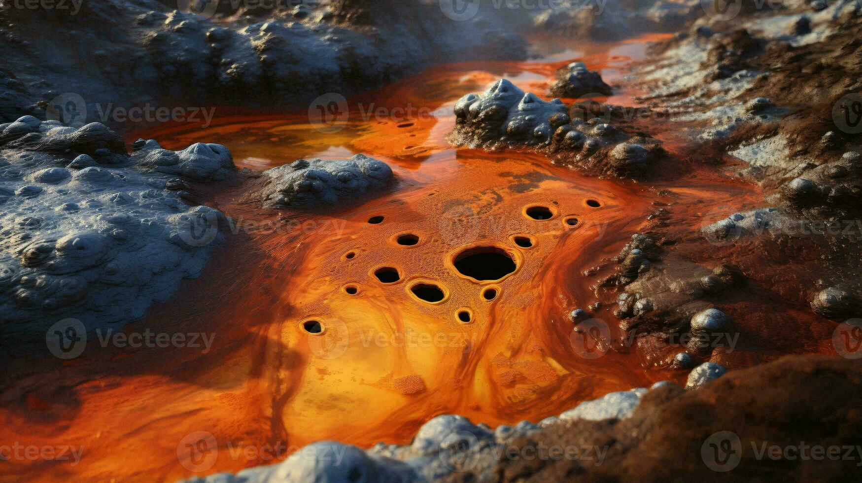 ein Nahansicht von ein texturiert Orange Substanz mit porös Löcher ai generiert foto