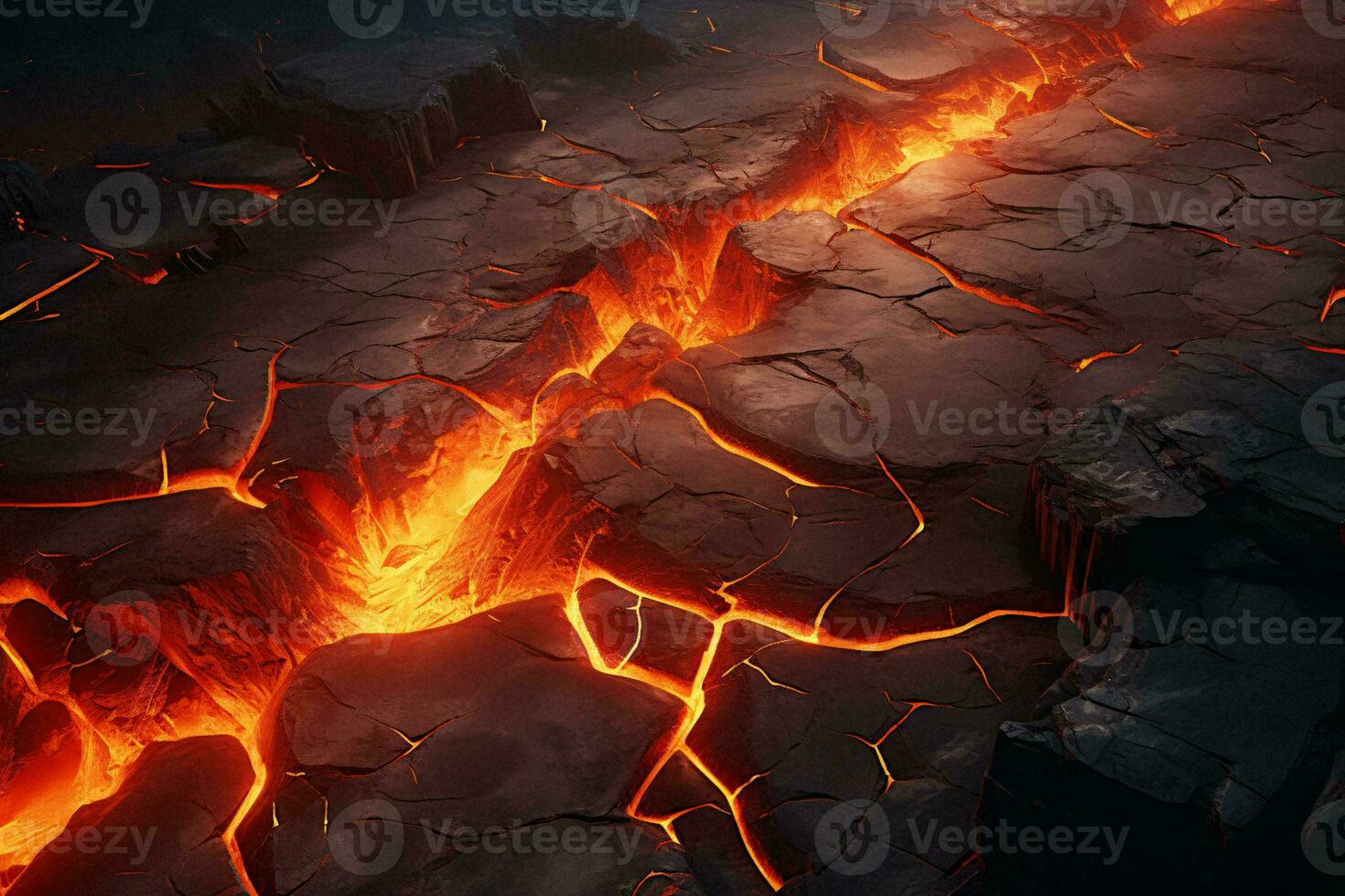 ein Nahansicht von beschwingt Orange Flammen ausbrechen von ein Lava Quelle ai generiert foto