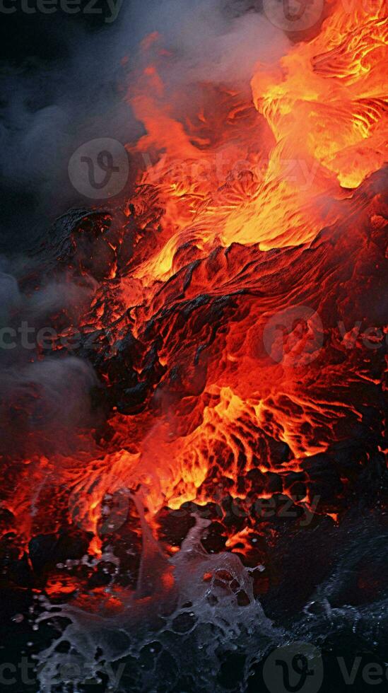 ein faszinierend Nahansicht von geschmolzen Lava fließend ai generiert foto