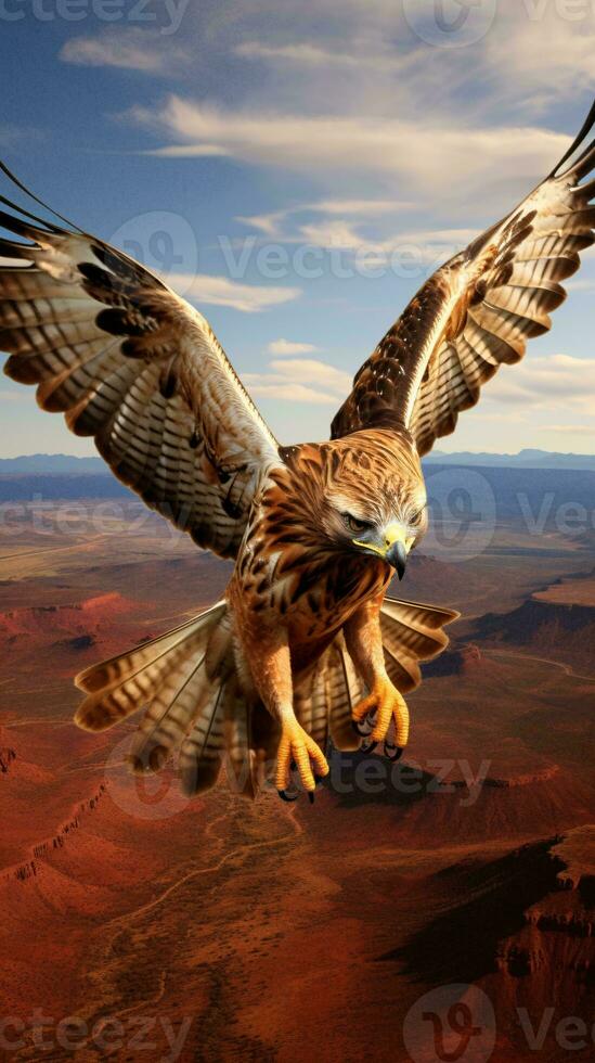 ein majestätisch Vogel von Beute hochfliegend Über ein riesig Wüste Landschaft ai generiert foto