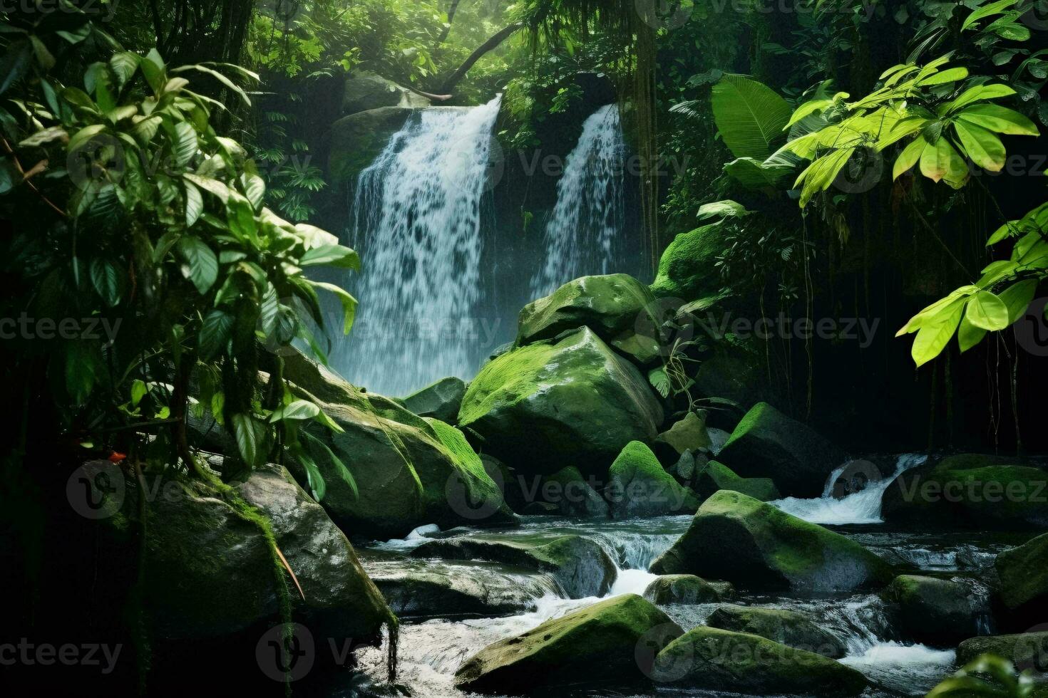 ein Wasserfall im ein Wald ai generiert foto