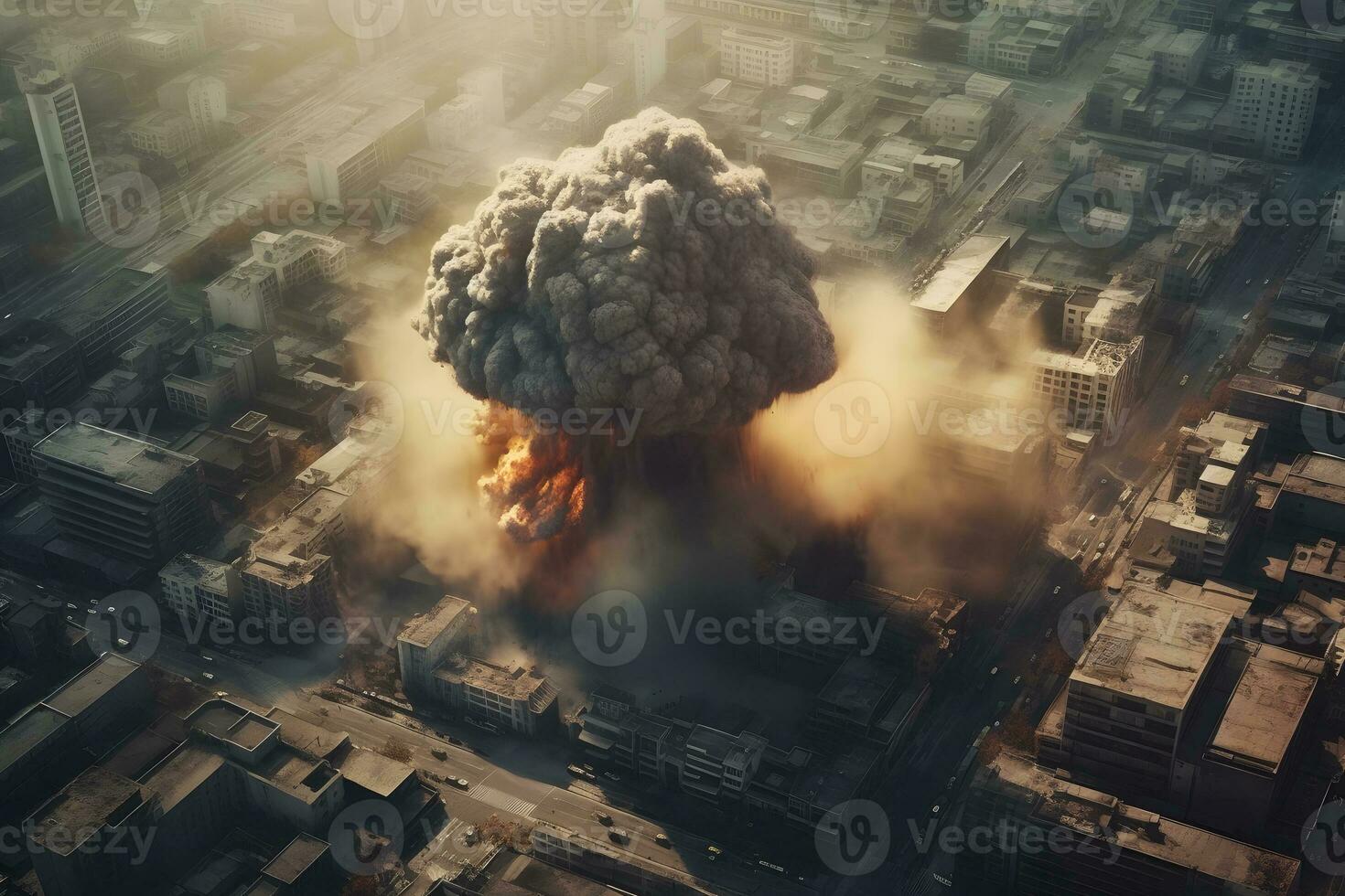 nuklear Explosion im das Stadt. neural Netzwerk ai generiert foto