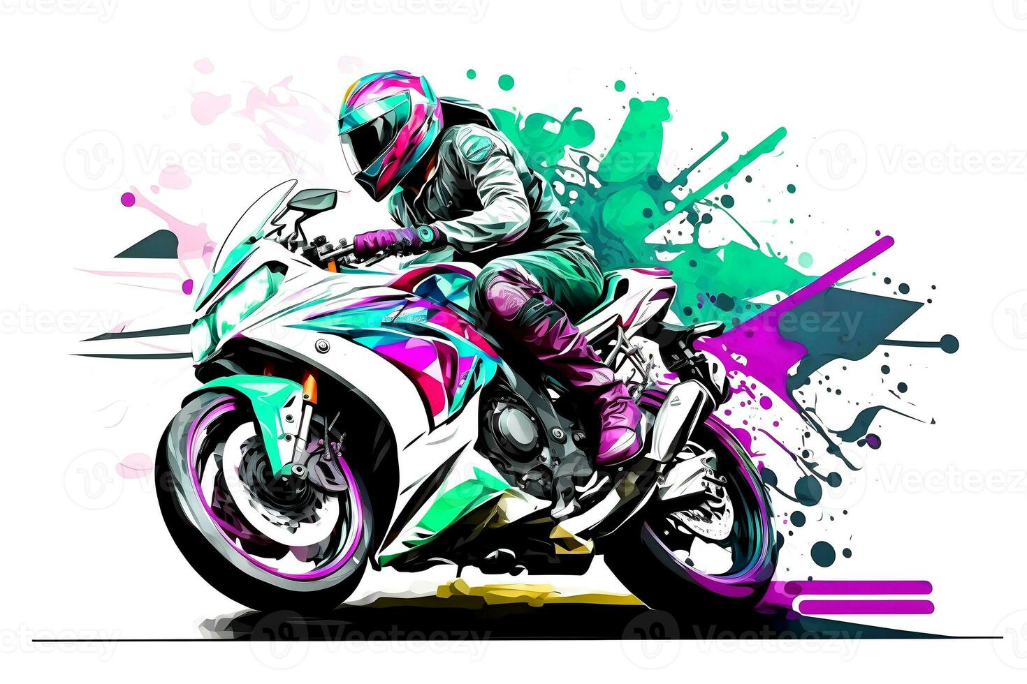 Aufkleber von Biker auf Sport Motorrad im Aquarell Stil auf Weiß  Hintergrund. neural Netzwerk generiert Kunst 23467694 Stock-Photo bei  Vecteezy