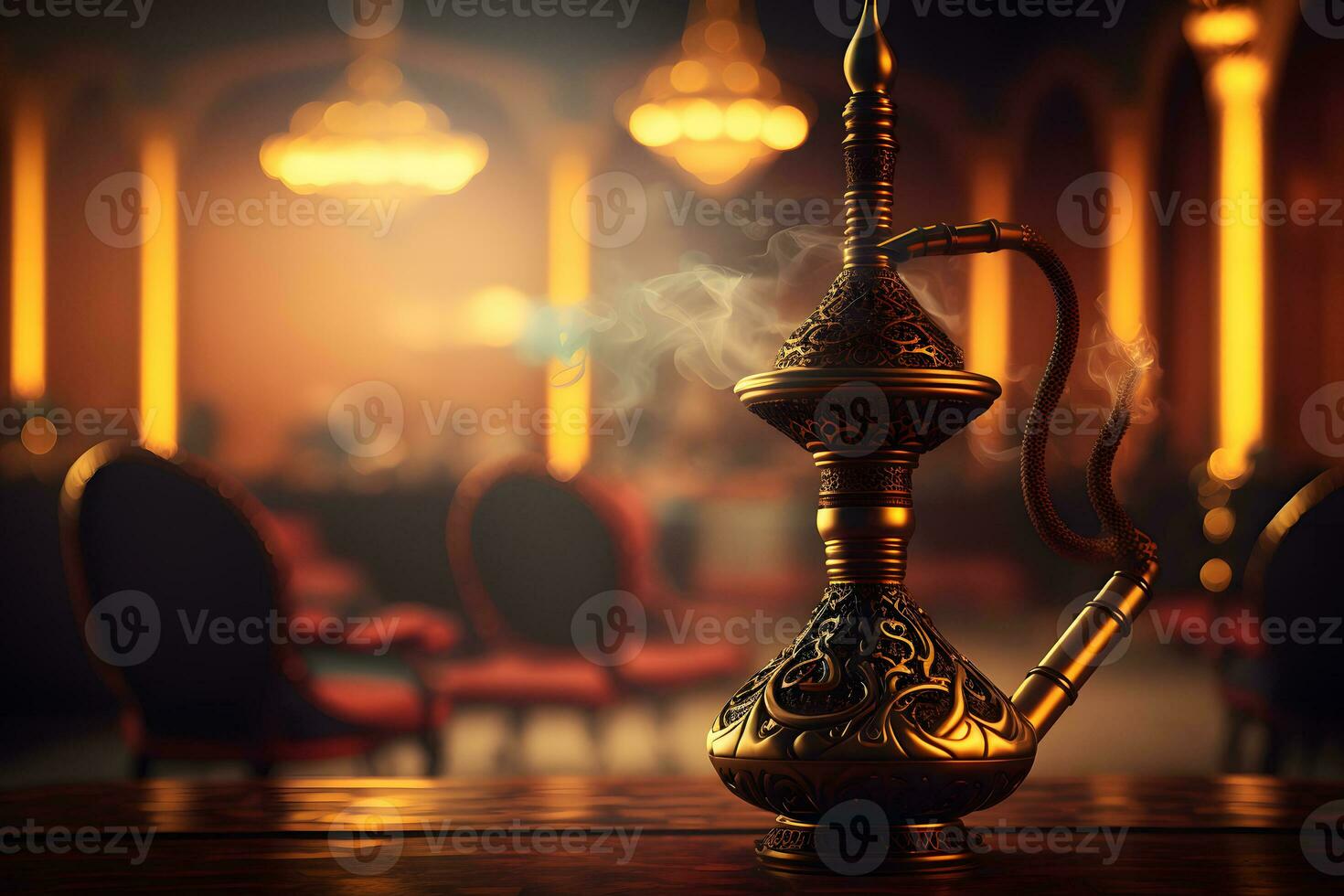 Huka im orientalisch Innere, Arabisch Restaurant. neural Netzwerk generiert Kunst foto