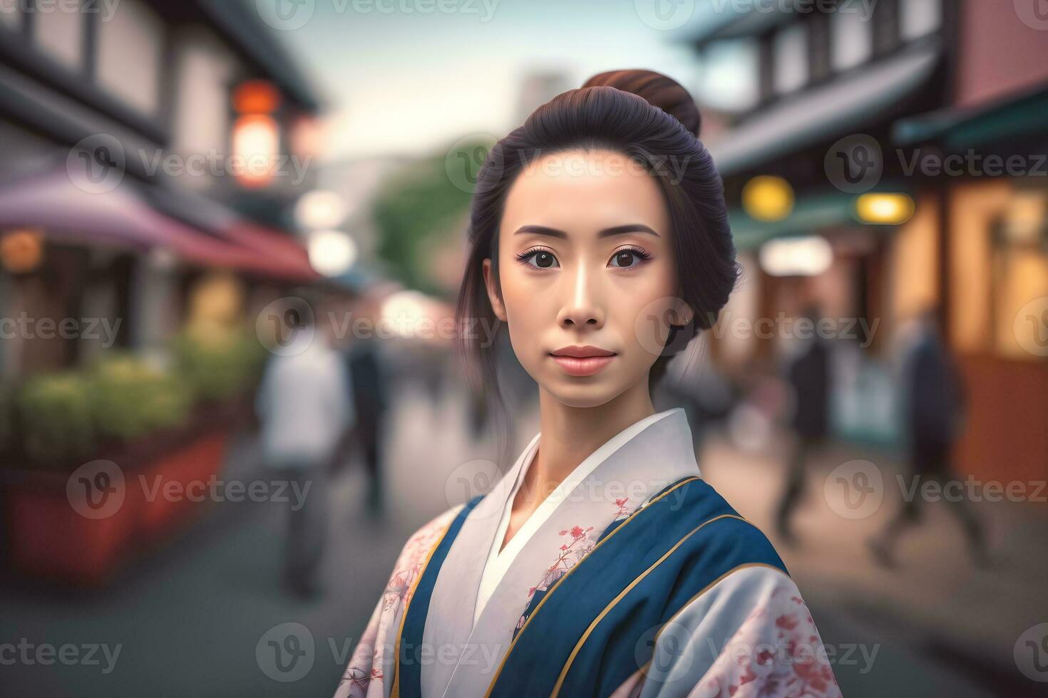 Porträt von ein japanisch Frau im National Kleidung. neural Netzwerk ai generiert foto