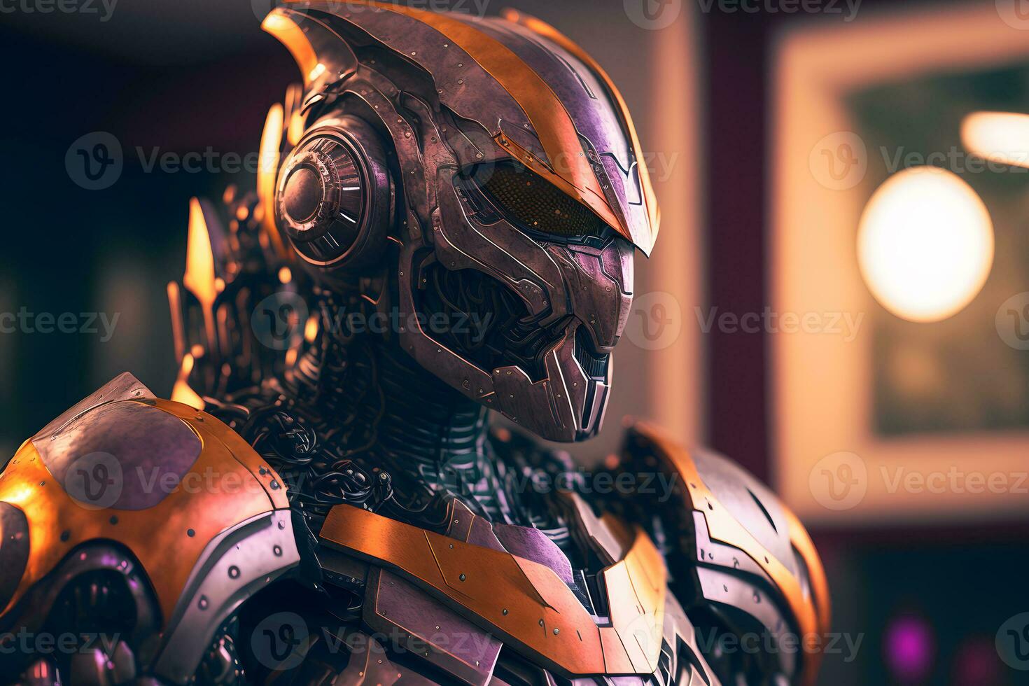 modern futuristisch männlich Humanoid Roboter mit Metall Outfit. neural Netzwerk generiert Kunst foto