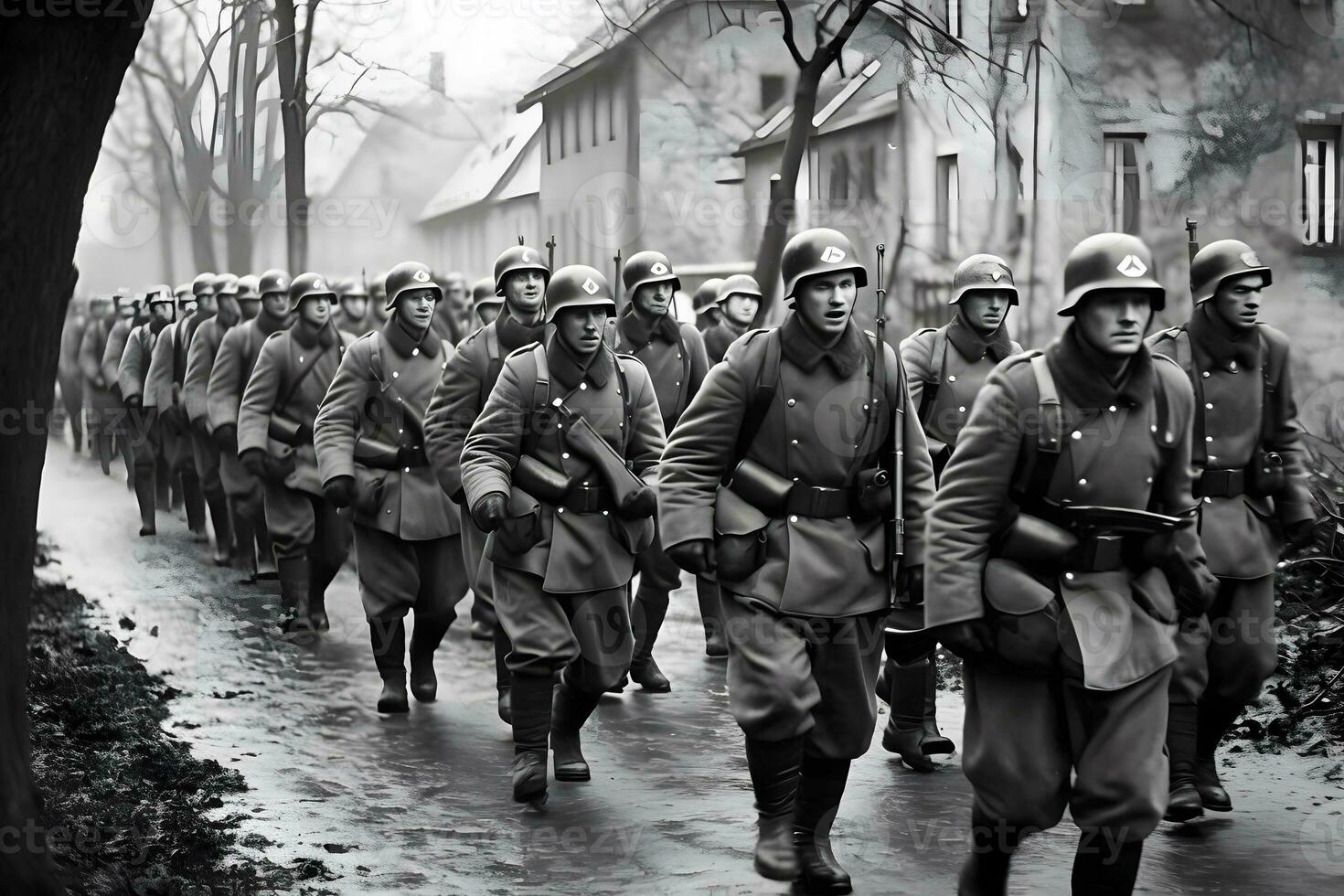 Deutsche Soldaten im Welt Krieg ii. neural Netzwerk ai generiert foto