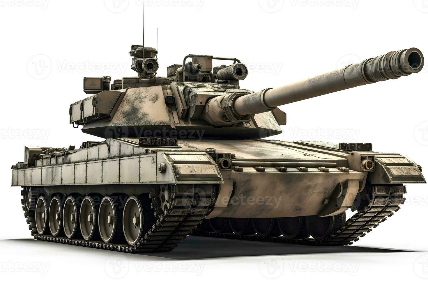 Militär- alt Panzer auf ein Weiß Hintergrund. neural Netzwerk ai generiert foto