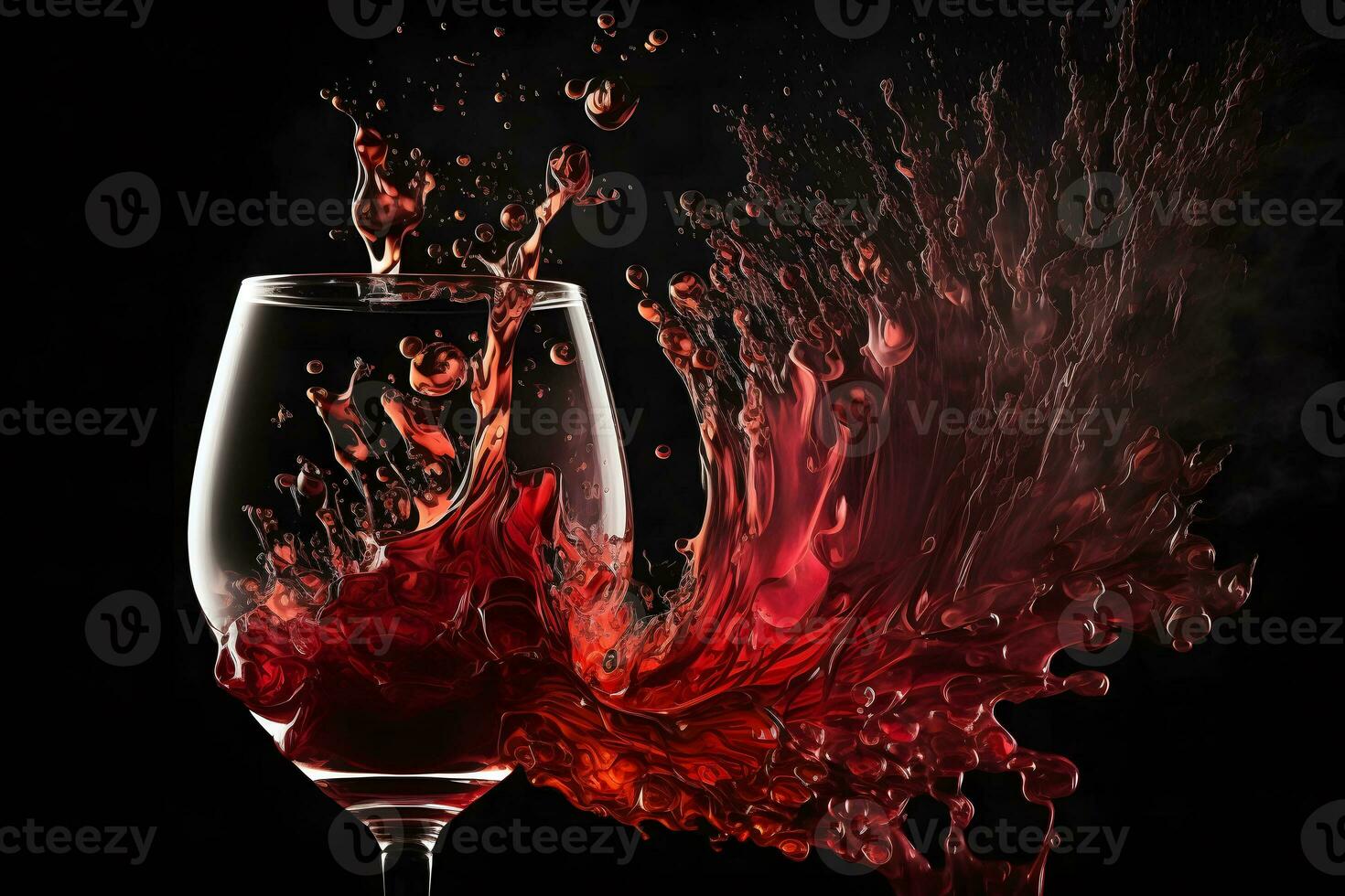 Glas mit Spritzen von rot Wein auf schwarz Hintergrund. neural Netzwerk generiert Kunst foto