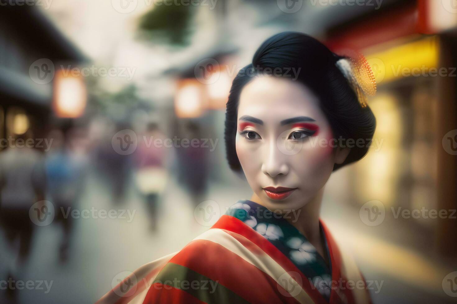 Porträt von ein japanisch Frau im National Kleidung. neural Netzwerk ai generiert foto