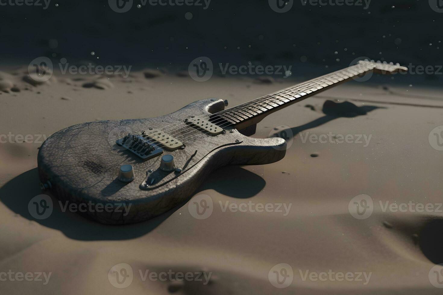 elektrisch Gitarre auf das Sand. neural Netzwerk ai generiert foto