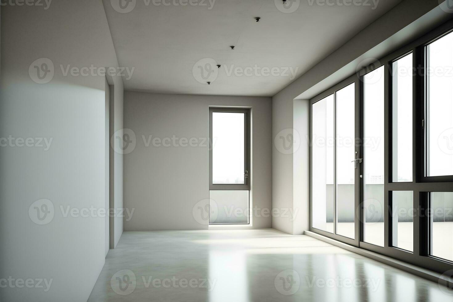 Licht Weiß Zimmer mit groß Fenster absolut leeren ohne Möbel. neural Netzwerk generiert Kunst foto