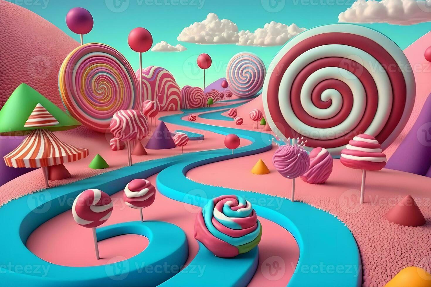 Fantasie Süss Süßigkeiten Land. neural Netzwerk ai generiert foto