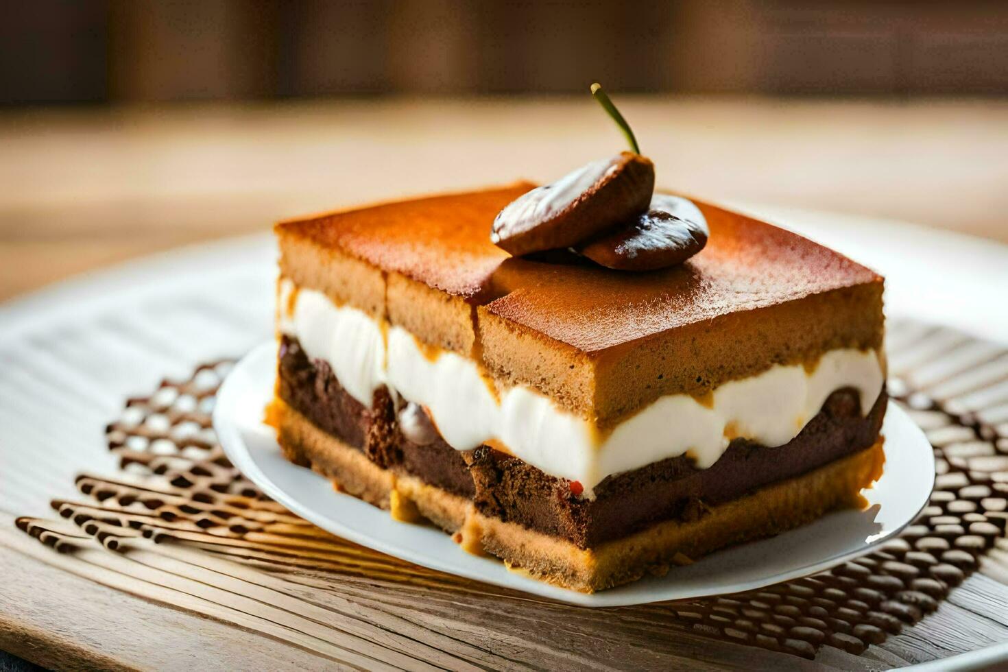 ein Stück von Kuchen auf ein Platte. KI-generiert foto