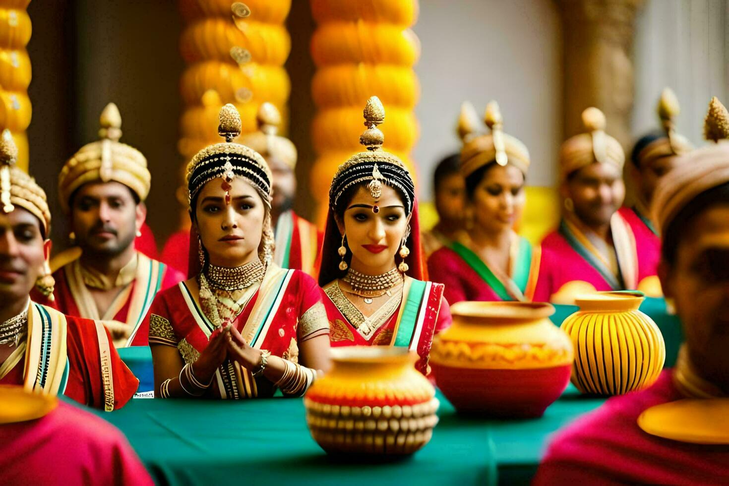 ein Gruppe von Frauen im traditionell indisch Kleidung. KI-generiert foto