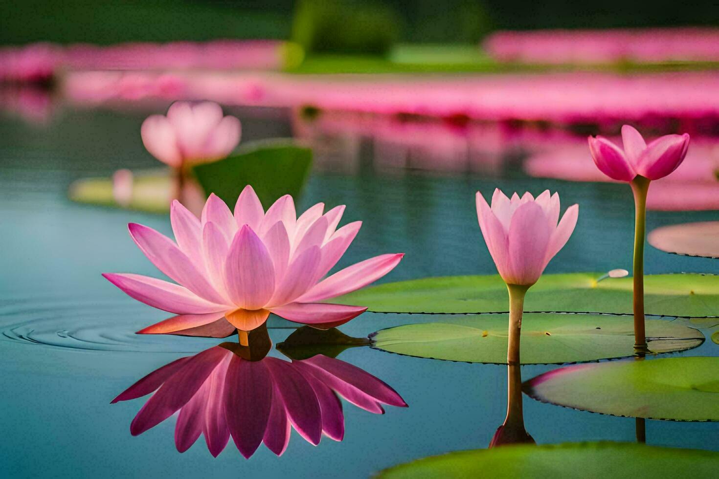 Rosa Lotus Blumen im das Wasser. KI-generiert foto