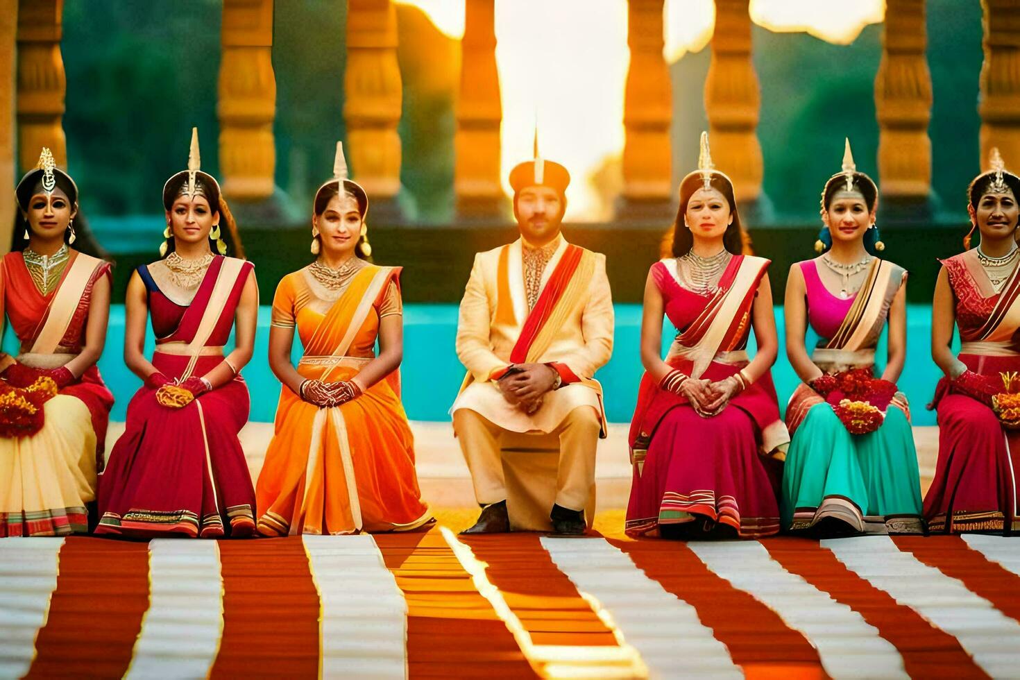 indisch Hochzeit Party im traditionell Kleidung. KI-generiert foto