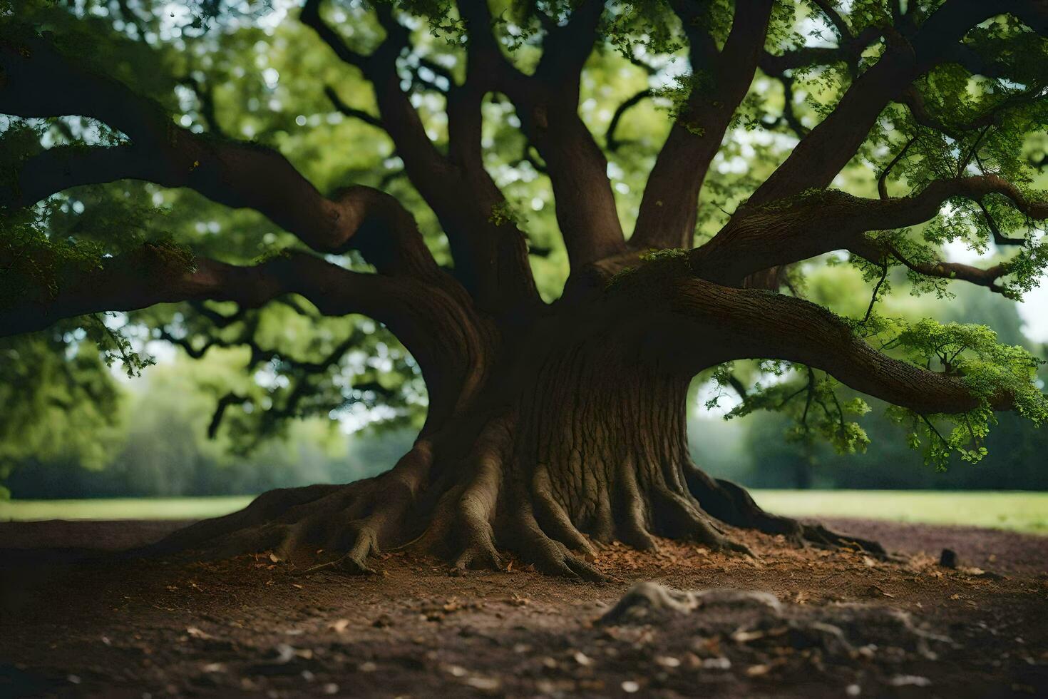 ein alt Baum im das Mitte von ein Feld. KI-generiert foto