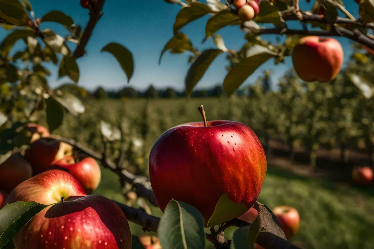 Äpfel sind reif auf ein Baum im ein Obstgarten. KI-generiert foto