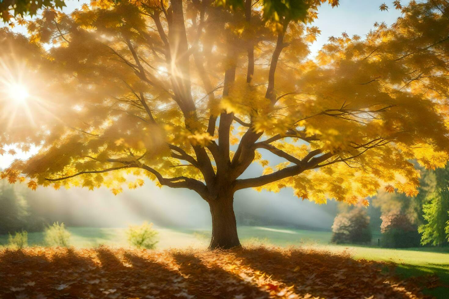 ein Baum mit Blätter im das Sonne. KI-generiert foto