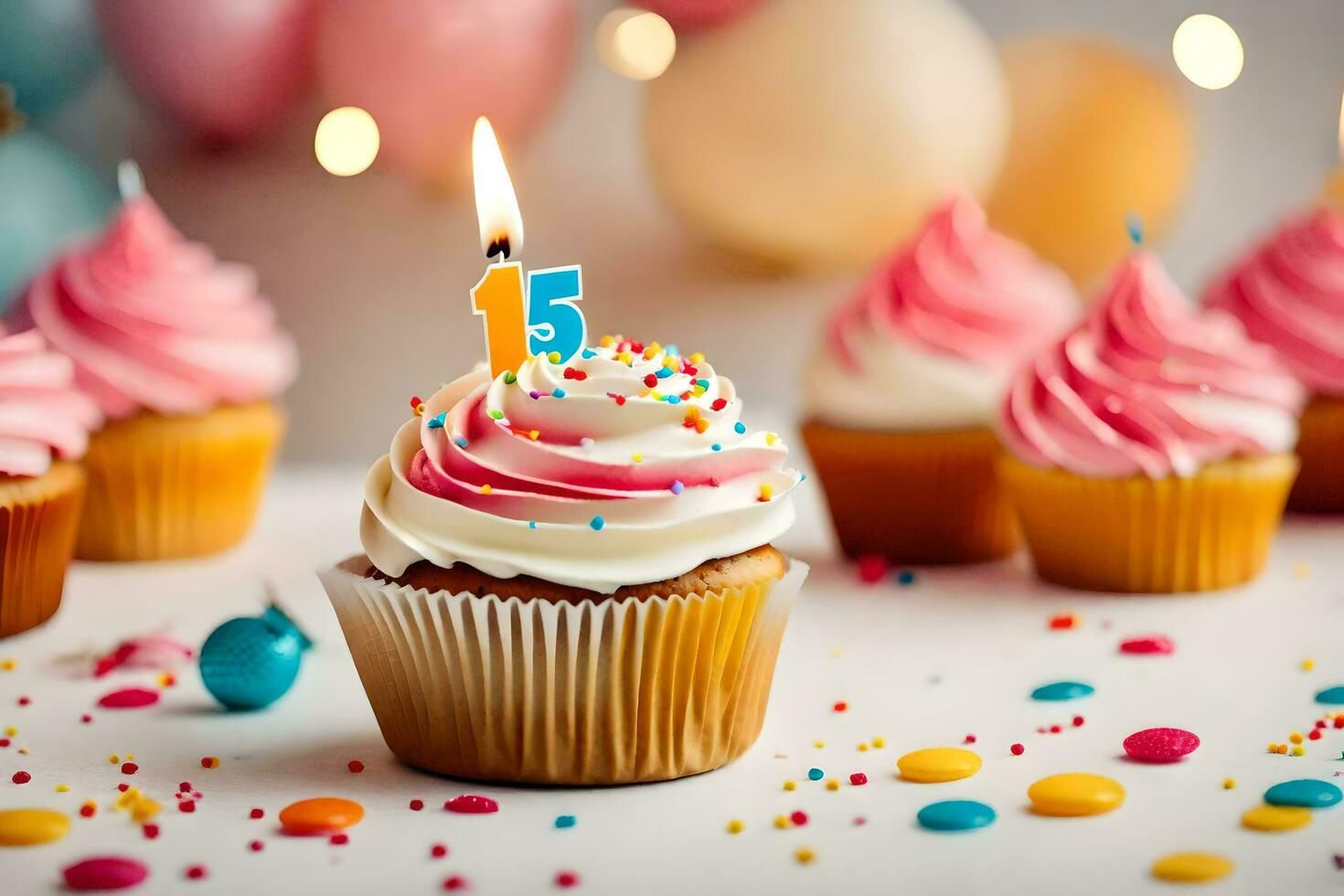 Cupcakes mit ein zündete Kerze auf oben. KI-generiert foto