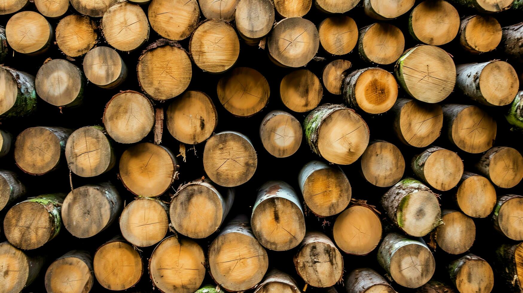 ein groß kreisförmig Stück von Holz, hölzern Kofferraum oder gestapelt Baum Holz zum Möbel Industrie. hölzern Log Konzept durch ai generiert foto