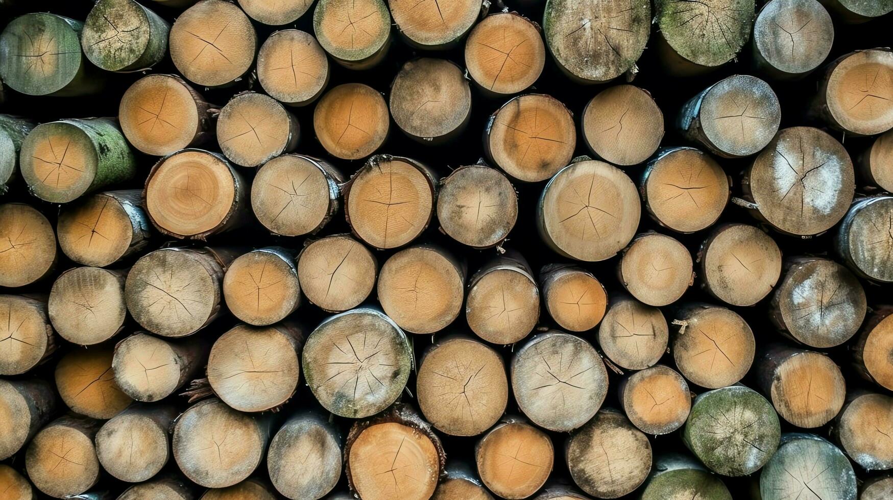 ein groß kreisförmig Stück von Holz, hölzern Kofferraum oder gestapelt Baum Holz zum Möbel Industrie. hölzern Log Konzept durch ai generiert foto