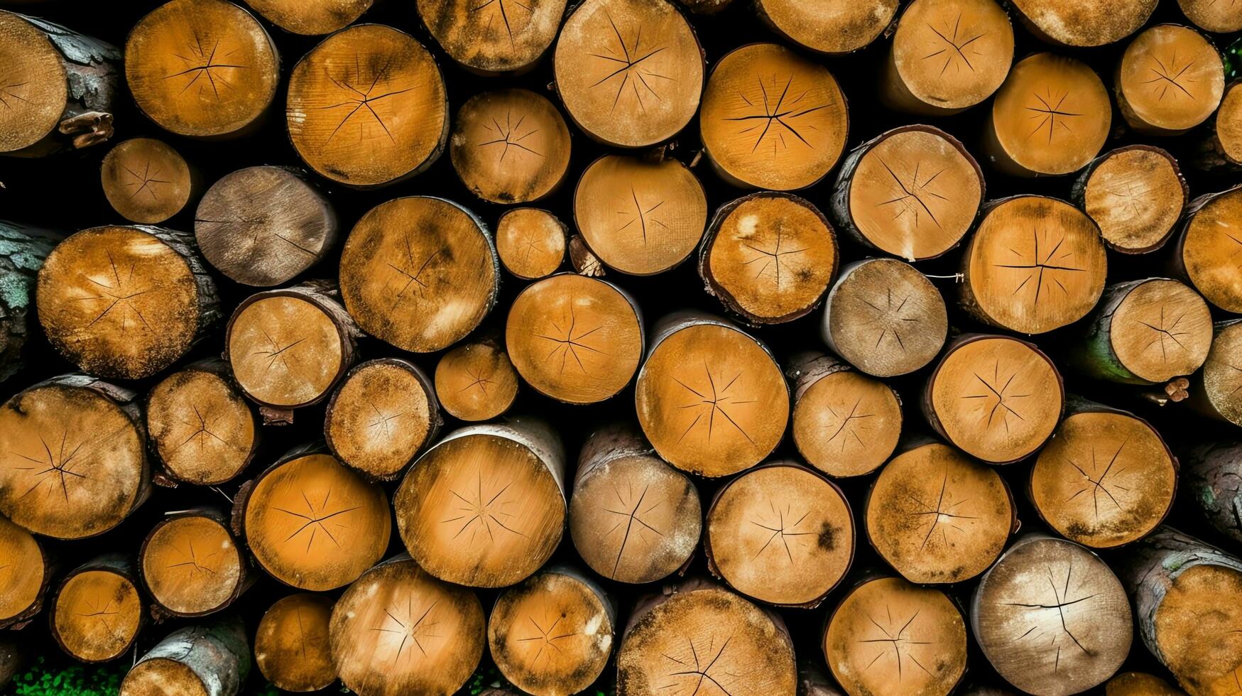 ein groß kreisförmig Stück von Holz, hölzern Kofferraum oder gestapelt Baum Holz zum Möbel Industrie. hölzern Log Konzept durch ai generiert foto