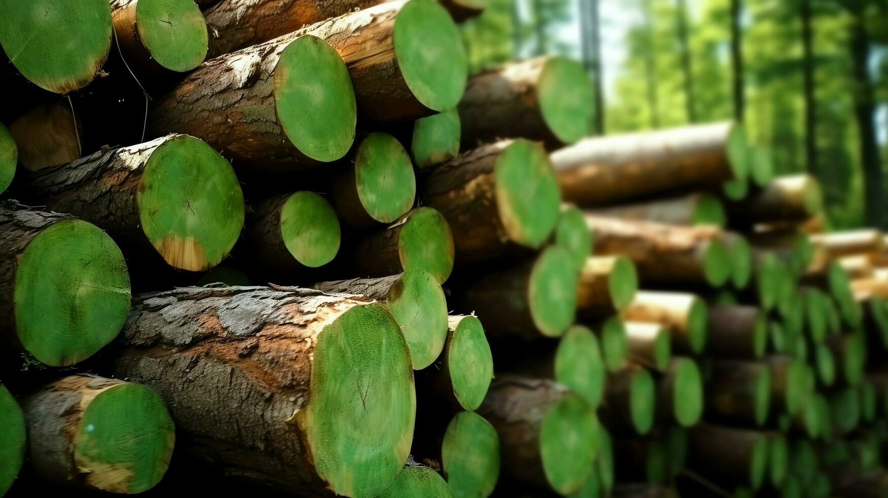 ein groß kreisförmig Stück von Holz, hölzern Kofferraum oder gestapelt Baum Holz zum Möbel Industrie. hölzern Log Konzept durch ai generiert foto