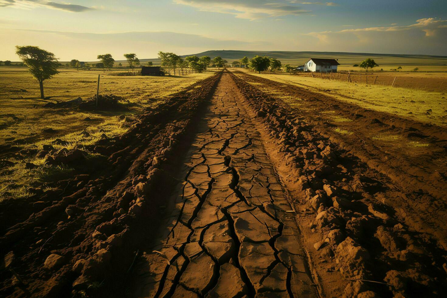 schön Aussicht von ein Tee Feld Plantage, Weinberg Bauernhof oder Erdbeere Garten im das Grün Hügel beim Sonnenaufgang Konzept durch ai generiert foto