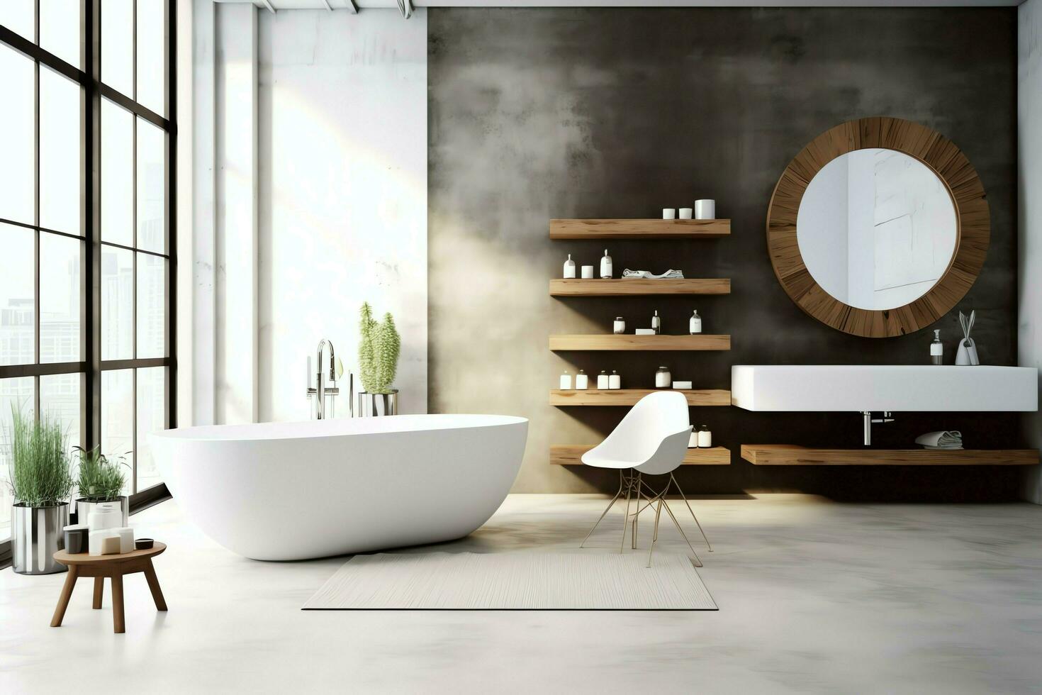 Innere Design von ein nett modern Badezimmer. 3d Rendern modern Toilette oder Badezimmer im Hotel oder Haus Konzept durch ai generiert foto