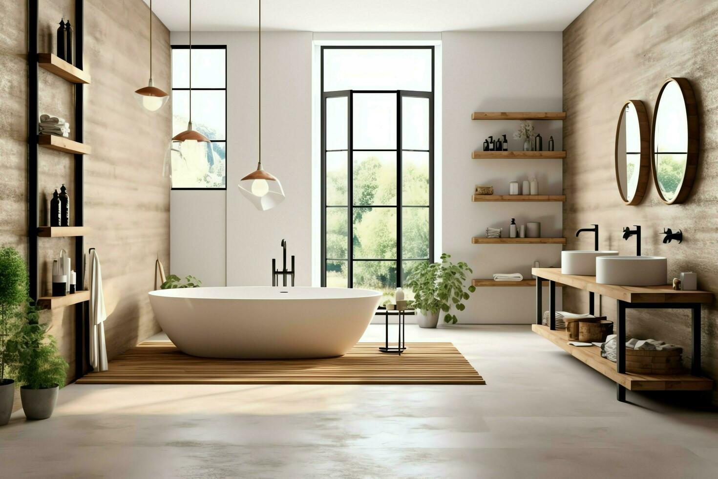 Innere Design von ein nett modern Badezimmer. 3d Rendern modern Toilette oder Badezimmer im Hotel oder Haus Konzept durch ai generiert foto