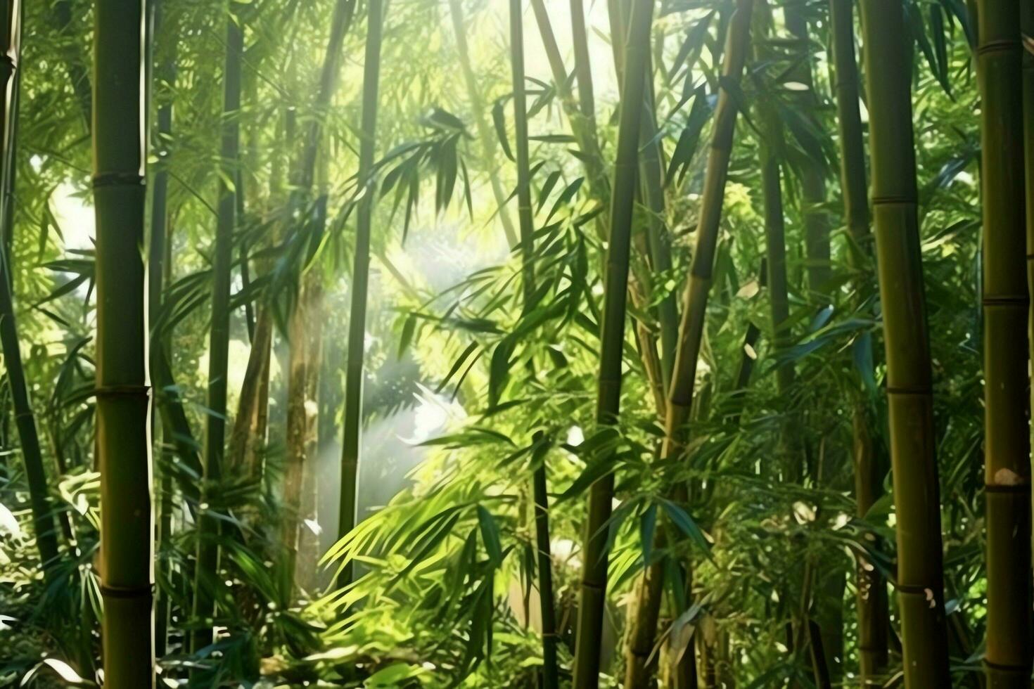 Aussicht von botanisch Grün Bambus tropisch Wald im Tageslicht. orientalisch Bambus Hain im China japanisch Konzept durch ai generiert foto